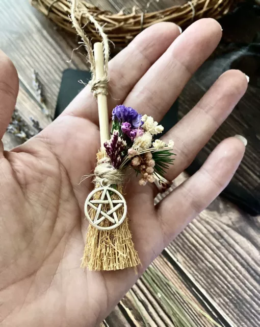 Besom Broomstick witch Flowers Handmade Yule Wiccan broom mini Christmas gift