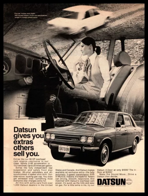 1970 Datsun 510 2-Door Sedan 96 HP OHC Engine Product Of Nissan Vintage Print Ad
