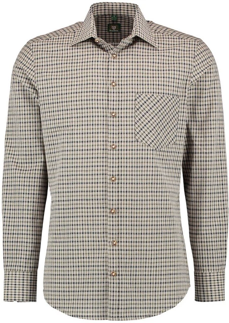 OS Trachten® camicia tradizionale a quadretti cachi/fango camicia da caccia camicia tradizionale manica lunga uomo
