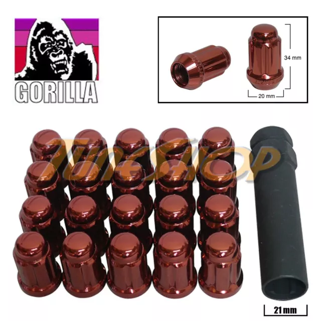 20 Gorilla Spline Tuner Lock Lug Nut 12X1.5 1.5 Acorn Wheels Rims Red Close L