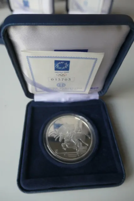 Eine Unze Silber: Griechenland 10 Euro Olympiade 2004 Athen "Reiten" in Etui