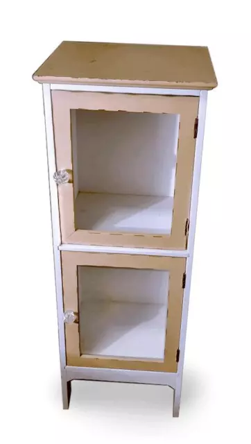 Farmhouse Wood Bedside Cabinet Nightstand 2 Glass Doors & Shelves