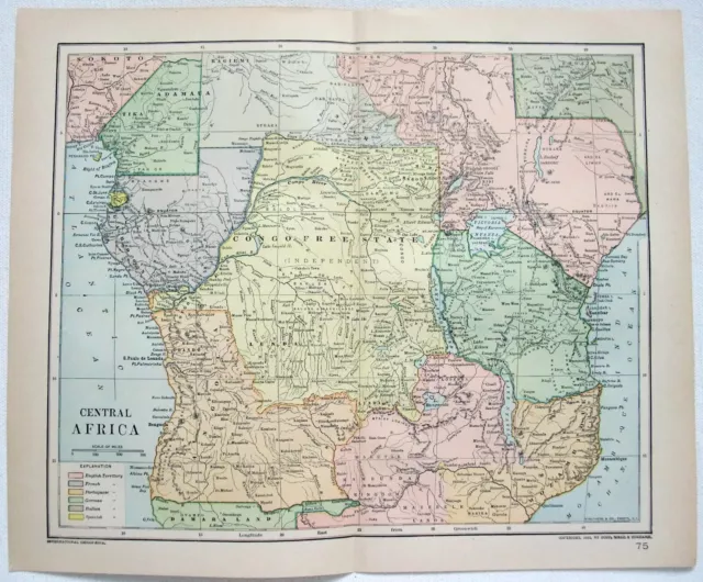 Central Africa - Original 1891 Dated Map by Dodd Mead & Company. Antique
