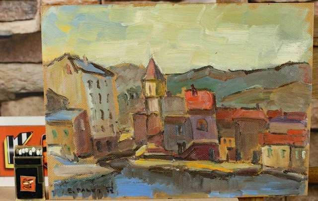 Ernst Pader 1915-1978 Pintura Al Óleo De 1973 Puerto San Florent Korsika 32x24cm