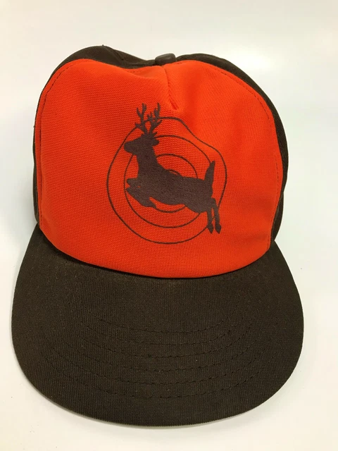 Vintage 70s Blaze Orange Deer Hunting Mesh Trucker Snapback Hat Baseball Cap