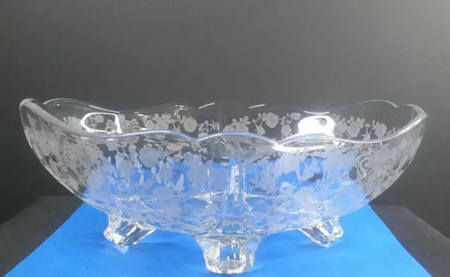 Rose Point, Cambridge Glass Co, Lg Oval 4-ftd Bowl, Clear, USA, c 1936-53, VGCD