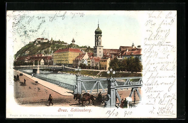 Graz, Am Schlossberg, Ansichtskarte 1900