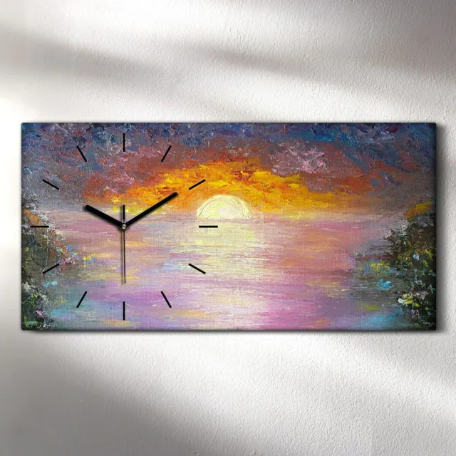 Horloge murale sur toile 60x30 grande peinture sur de coucher de soleil sur mer