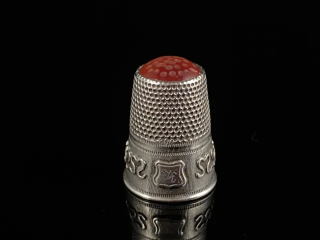 Continental 800 Silver Thimble Red Agate Set 1900