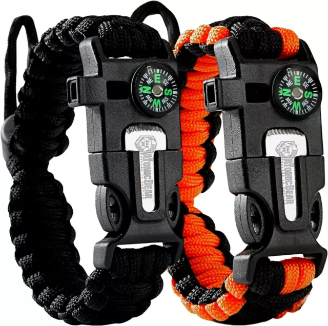 Cobra Survival Bracelet [pack of 2] - Paracord + Compass + Fire Starter + Loud