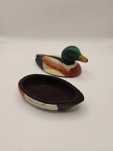 Vintage Hand Painted Ceramic Duck Bird Lid Trinket-MultiColor