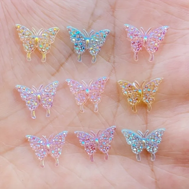 20 Super Sparkle Butterflies Flatback Embossed Nail Craft 12mm Pastel Stunning!