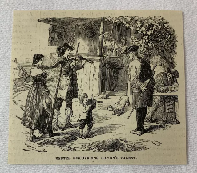 1882 magazine engraving~ REUTER DISCOVERING JOSEPH HAYDN'S TALENT
