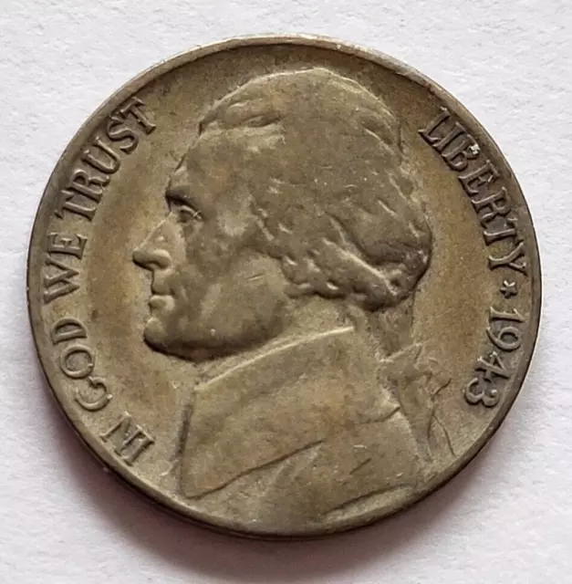 1943 -S Jefferson Silver War Nickel 5c Coin -  Wartime - San Francisco Mint