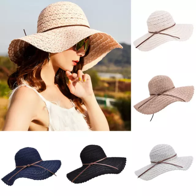 Women Summer Wide Big Brim Sun Hat Floppy Foldable Straw Beach Cap Sun  Protect