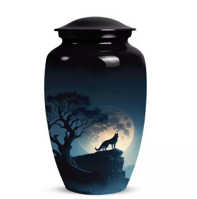 Wolf Auf Hill Nacht Mond Sky Kunst Serene Einäscherung Groß Urns für Human Ashes