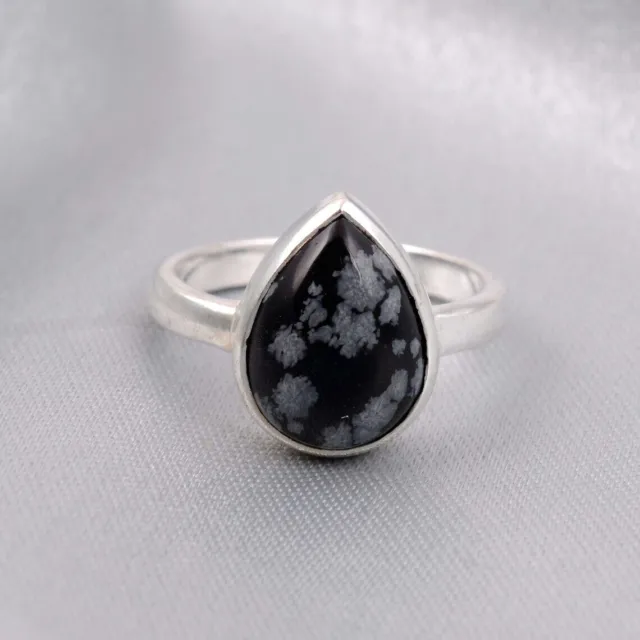 Snowflake Obsidian Gemstone Ring,925 Sterling Silver,Handmade Ring,Gift For Her
