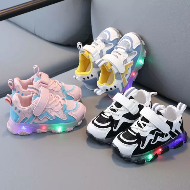 Children Kids Baby Girls Led Light Luminous Running Sport Shoes Mesh Sneakers
