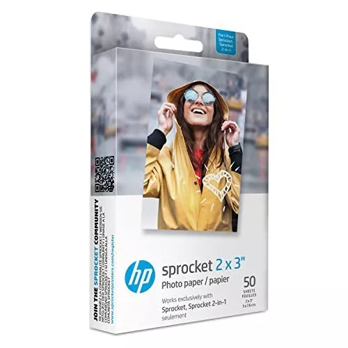 HP 2x3" Papier photo Zink de qualité supérieure (50 feuilles) compatible avec l'
