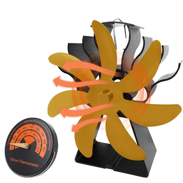 7 Blades Trapezoid Fireplace Fan Heat Powered Wood Burning Stove Fans (Gold)