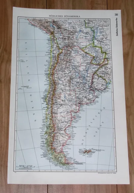 1935 Original Vintage Map Of Argentina Buenos Aires Chile / South America