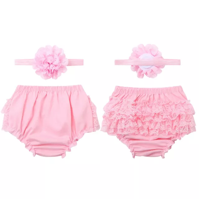 Baby Girls Ruffled Diaper Cover Bloomers Frilly Lace Knicker with Headdress Set