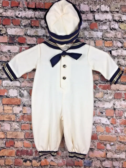 Vintage Sailor Baby Romper with Hat Jumper Jumpsuit Nautical 3-6 Months Costume