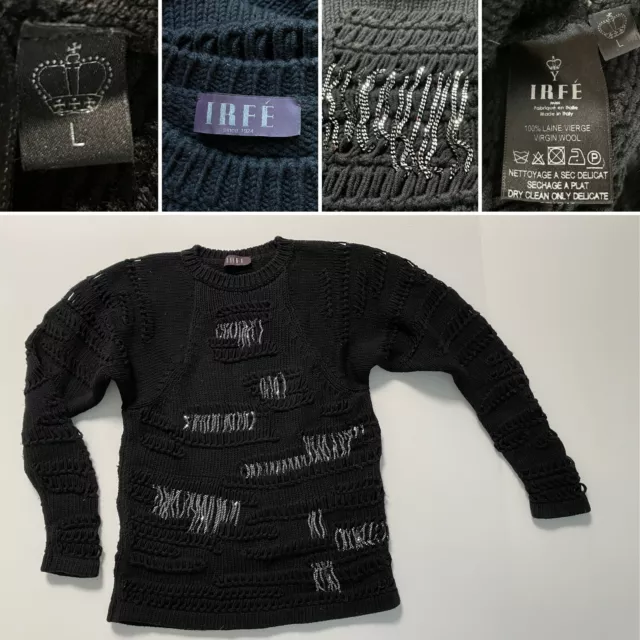 MAISON IRFE Olga Sorokina Womens size LARGE Black Wool Sweater with Chains Yoox