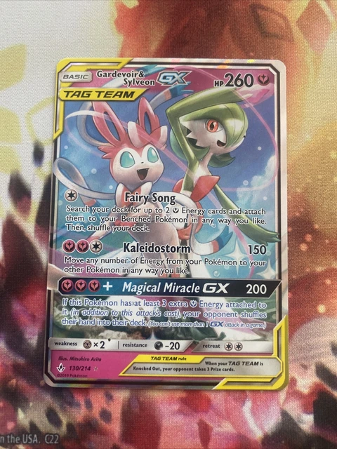 Pokemon - Gardevoir & Sylveon GX 130/214 - SM ungebrochene Bindungen - halbe Kunst - Neuwertig