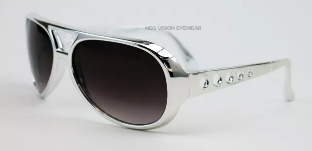 Elvis Silver/Chrome Gray Vintage Style Pilot Sunglasses Retro Metallic Large BIG 3