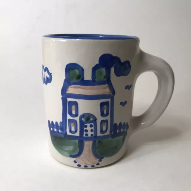 Vintage M.A. Hadley Signed Blue House Mug 4” 8oz. The End READ