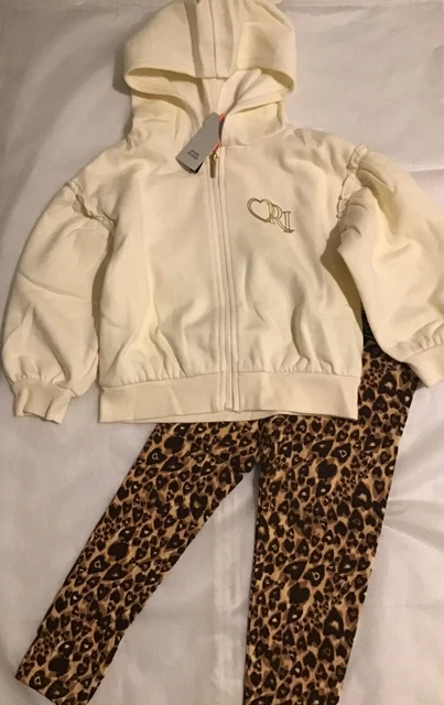 Set felpa con cappuccio mini ragazze età 4-5 anni con logo crema con cappuccio nuovo con etichette