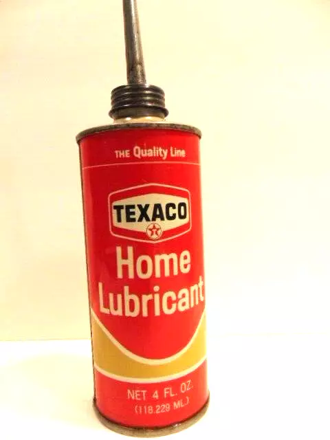 older empty Texaco Home Lubricant can with long tapered applicator / nozzle