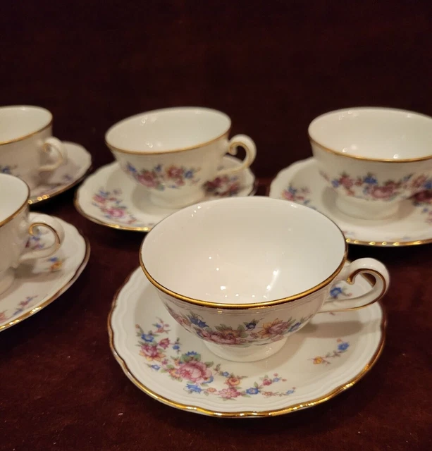 Richard Ginori Italy 6 Demitasse Cups & Saucers ARISTON Pink Roses Gold Trim
