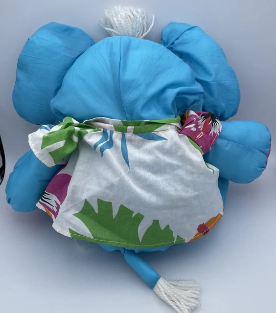 Vintage 1987 Fisher Price Puffalump Blue Elephant Hawaiian Shirt Stuffed Plush 6