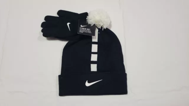 Nike Boys' Youth 8-20 Elite Beanie and Gloves set,Black.White  Warm