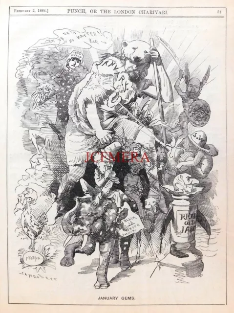 'JANUARY GEMS', Antique 1884 Linley Sambourne PUNCH Cartoon Print : 658-54