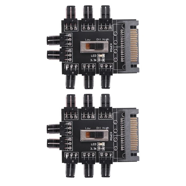 2X Multi Way Splitter Cooler Cooling Fan Hub PC Computer SATA 1 to 8 3Pin 12R9S7