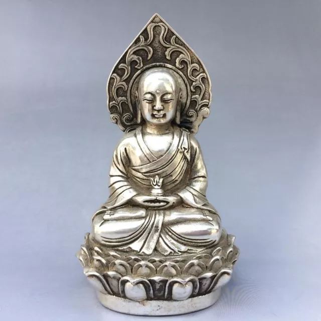 Collectible decorate old Chinese Tibet silver Handwork carved Buddha Statue