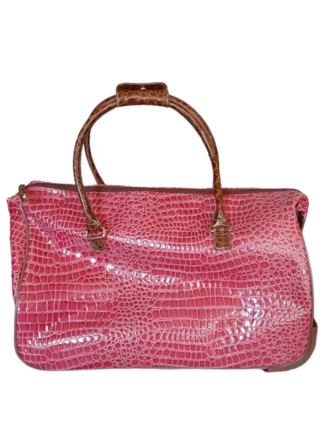 Samantha Brown Classic Croc Embossed Carry On Bag Wheeled Luggage Pink 21"x10.5" 3