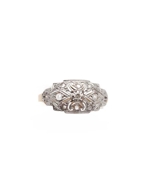 Bague Art Déco Jarretière Or 18 Carats Et Platine - Diamants Et Rubis Calibrés - Taille 50 - France