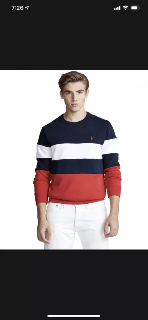 POLO RALPH LAUREN Colorblocked BLUE, WHITE & RED SWEATER SIZE XL MSRP $138 NWT