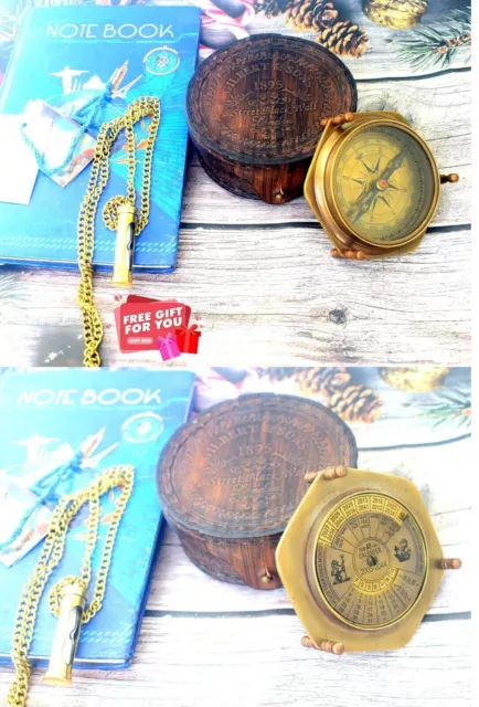 Nautical Compass Solid Brass Handmade Working Directional Compass W Case & Gift