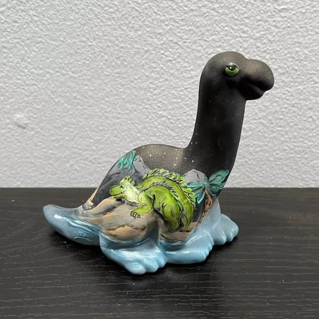 Fenton Glass Black Sleepytime Dinosaur Figurine 2022 Ltd Ed #21/56 M. Kibbe