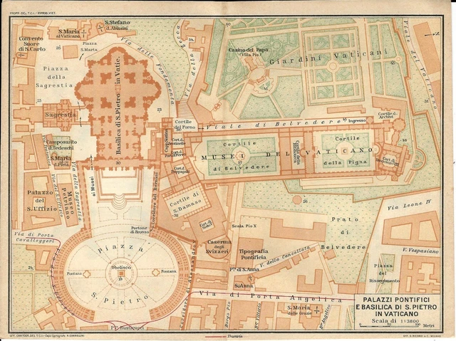 CARTA GEOGRAFICA ANTICA ROMA PALAZZI VATICANI TCI 1925 Old Antique map ...