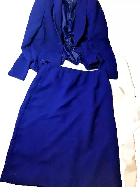 Evan Picone Blue Stitch Trim Collar Women Polyester Lined Skirt Suit sz 12,VGUC