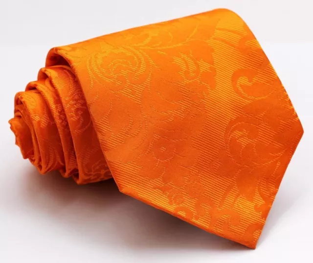 Premium orange Krawatte Blumenmuster Paisley Hochzeit Seide Herren Luxus Designer Geschenk UK 2