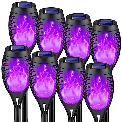 OUTDOOR HALLOWEEN DECORATIONS, 8Pack Halloween Solar Lights with Purple