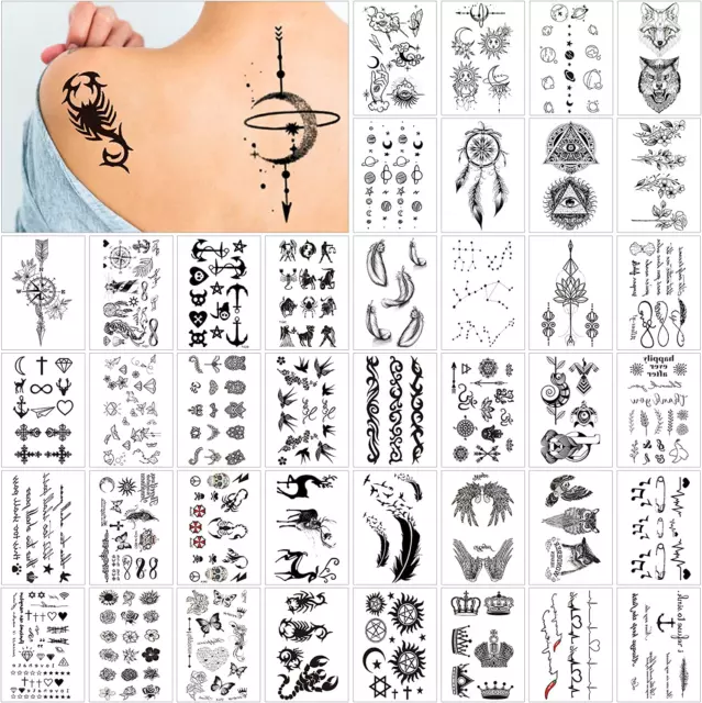 40 Fogli Tatuaggi Temporanei Donna, Nero Tatuaggi Finti, Set Di Tattoo Temporane