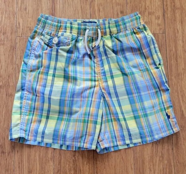 EUC Polo Ralph Lauren Boys Plaid Swim Shorts Trunks Size 7 Small